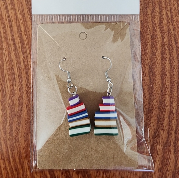 Colorful Dangle Book Earrings - Picture 1 of 5